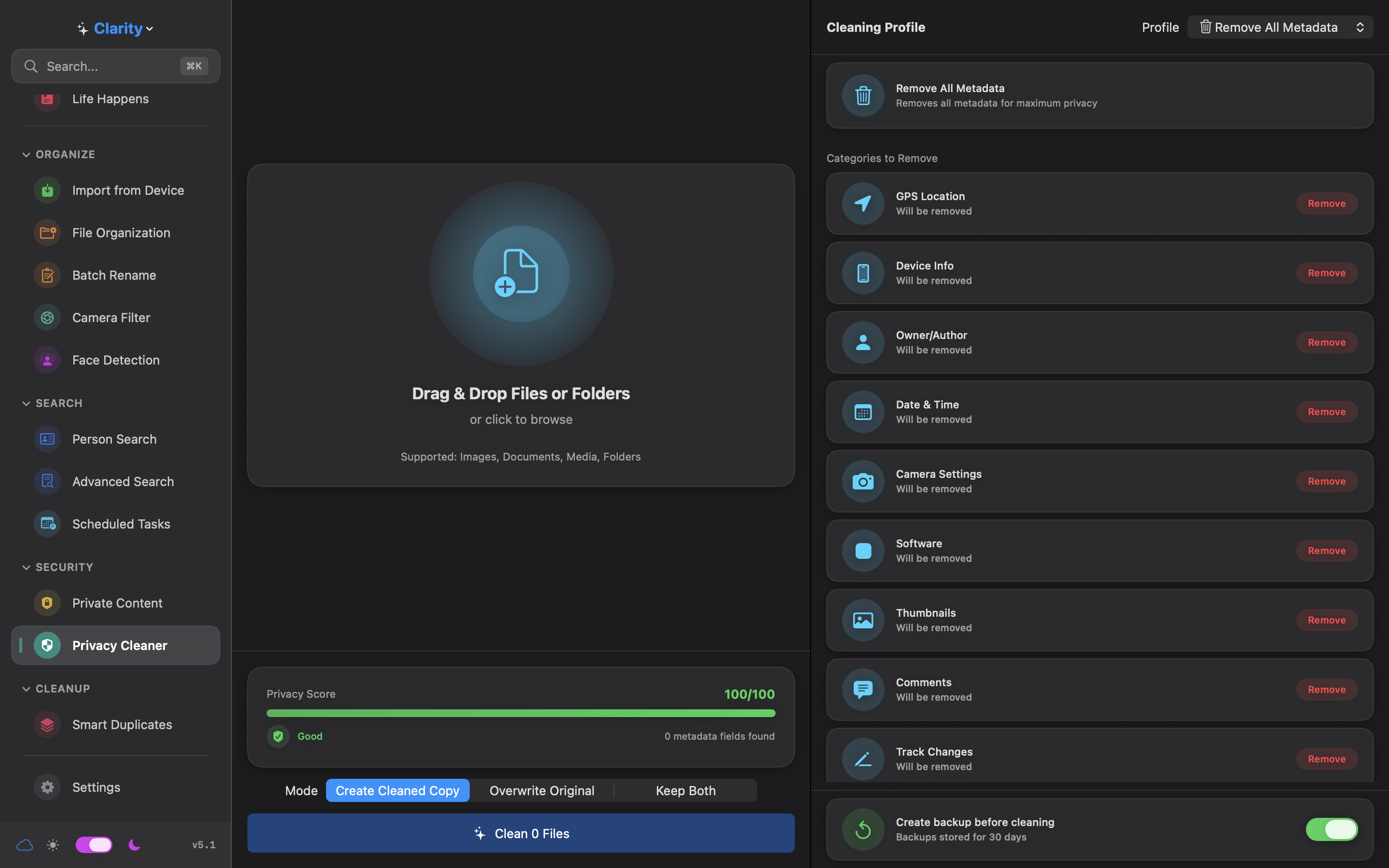 Privacy Cleaner — remove metadata