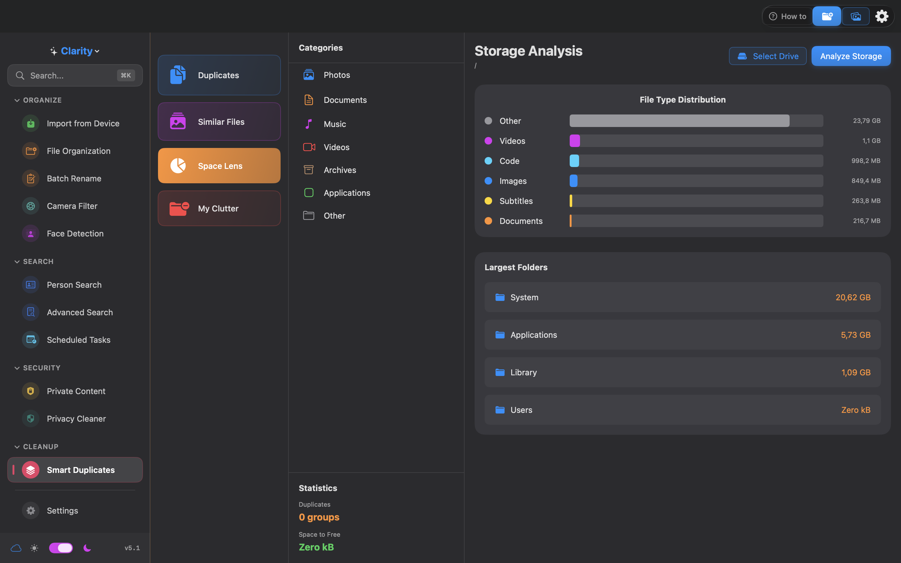 Storage Analysis — file type distribution