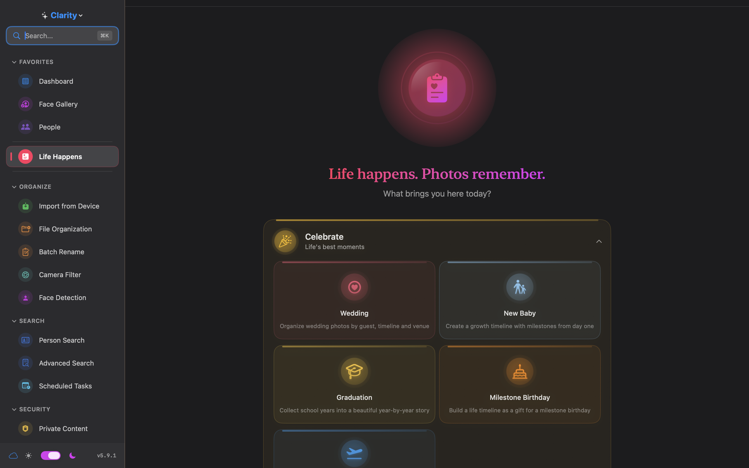 Clarity Life Happens creating a shareable album from photos